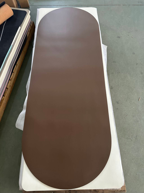 2025 Popular Chocolate Dark Brown Tan Color Matt PU Natural Rubber Yoga Mat with Laser Logo Arch Oval Shaped Mat