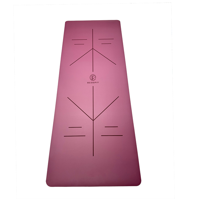 Lafite Red Carmine Colors Arch Oval Shaped Matt PU Natural Rubber Yoga Mat with Custom Alignment Lines And Laser Logo