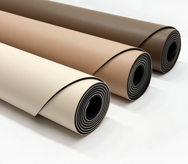 Non-slip Super Grip Beige Sand Nude Color Coconut PU Yoga Mat Rubber in Arch Oval Shape with Custom Print