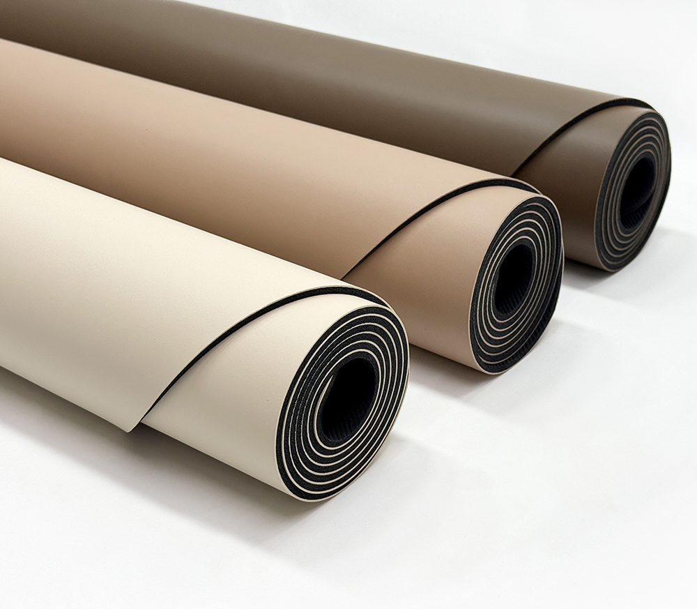 Non-slip Super Grip Beige Sand Nude Color Coconut PU Yoga Mat Rubber in Arch Oval Shape with Custom Print