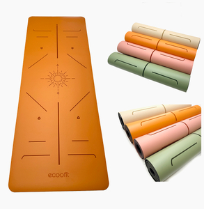 Orange Yellow Custom Color PU Rubber Yoga Mat in Arch Oval Shape Custom Print with Alignment Guildlines