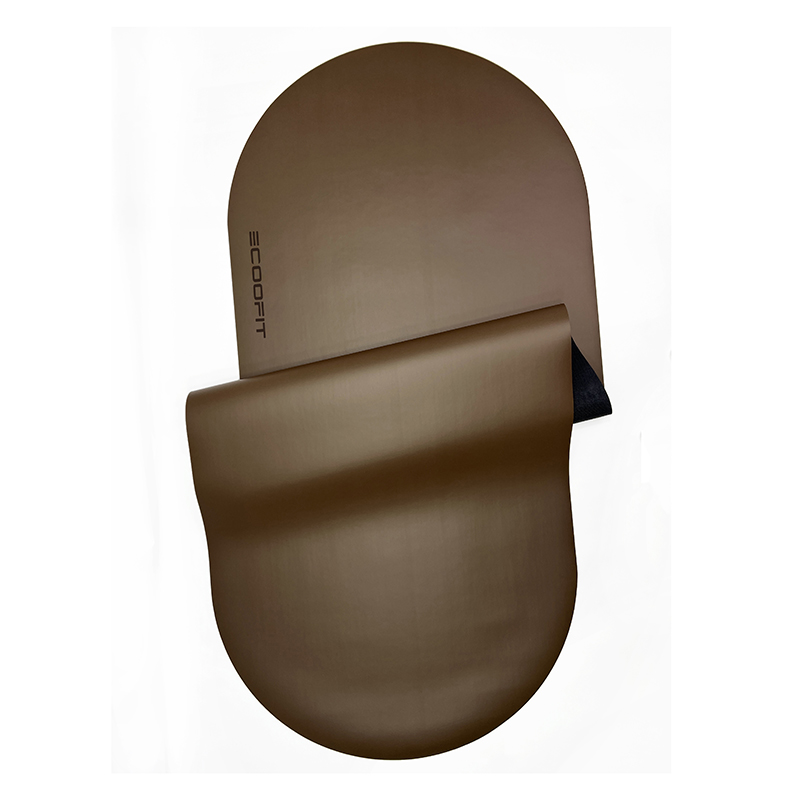 2025 Popular Chocolate Dark Brown Tan Color Matt PU Natural Rubber Yoga Mat with Laser Logo Arch Oval Shaped Mat
