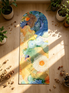 Unique Arch Shaped Floral Custom UV Printed Yoga Mat PU Natural Rubber Matt with Brand Logo in Capsule Pill Shape