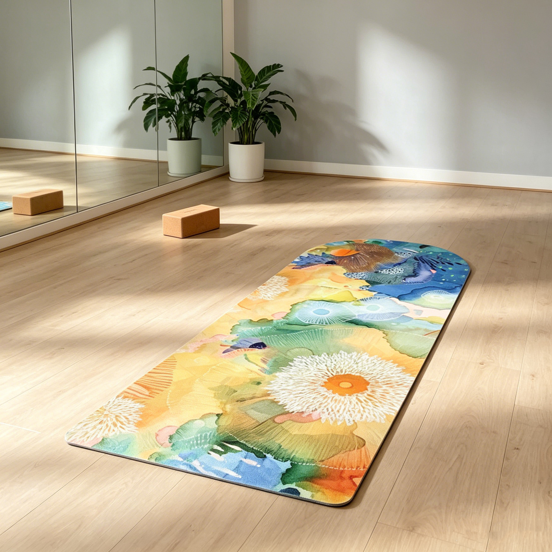 Unique Arch Shaped Floral Custom UV Printed Yoga Mat PU Natural Rubber Matt with Brand Logo in Capsule Pill Shape