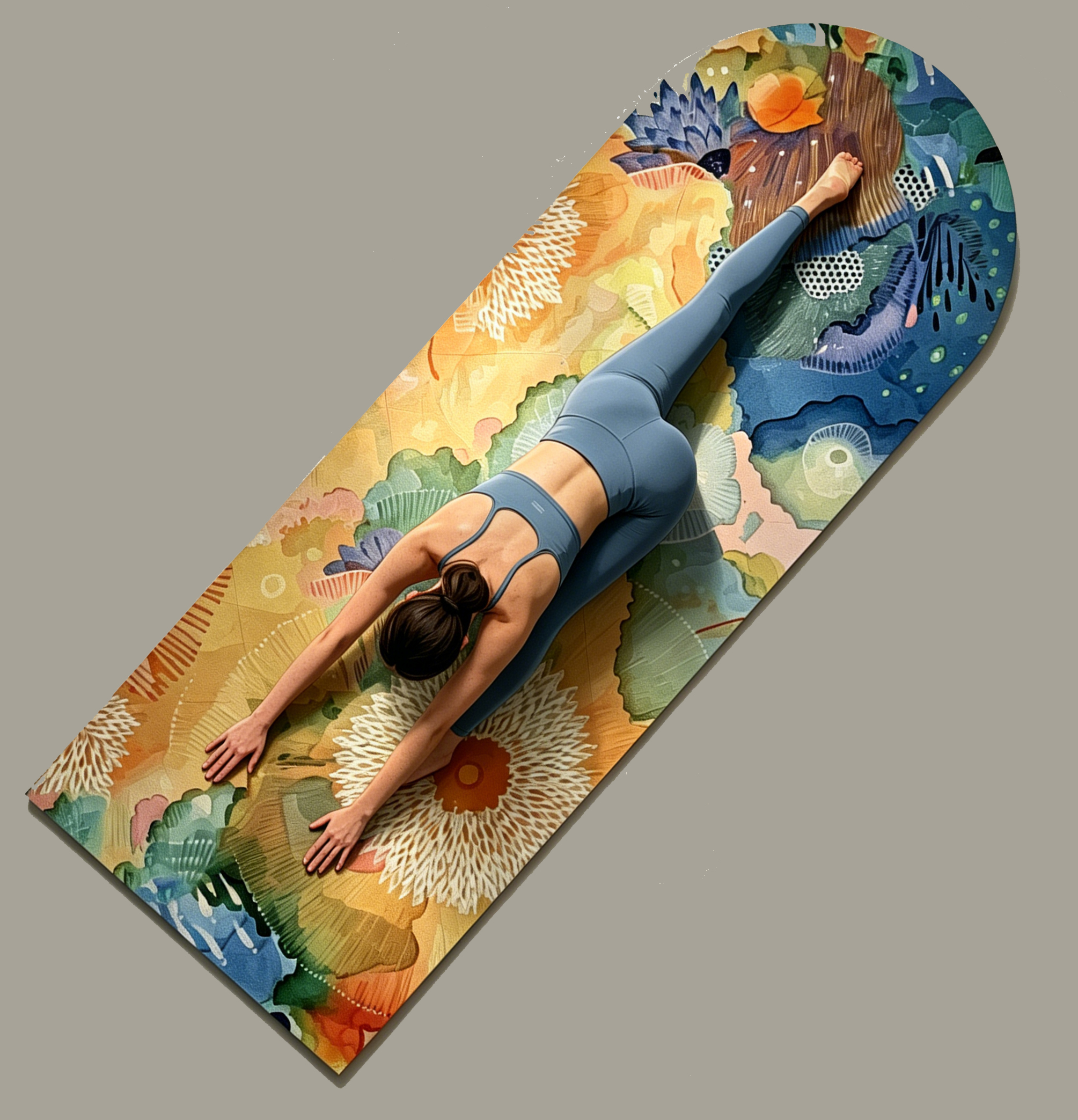 Unique Arch Shaped Floral Custom UV Printed Yoga Mat PU Natural Rubber Matt with Brand Logo in Capsule Pill Shape